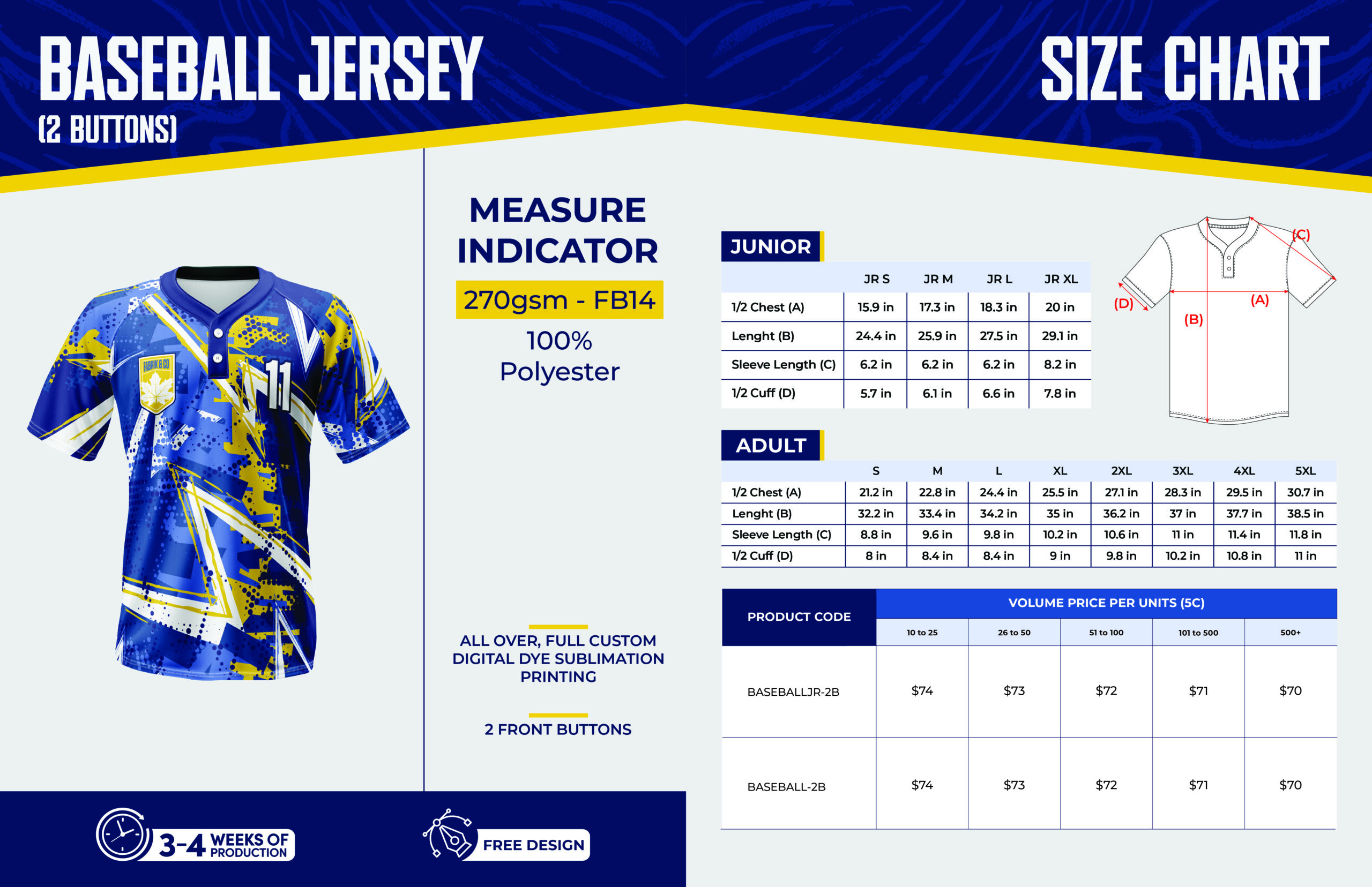 Baseball jersey (2 buttons) – Adult