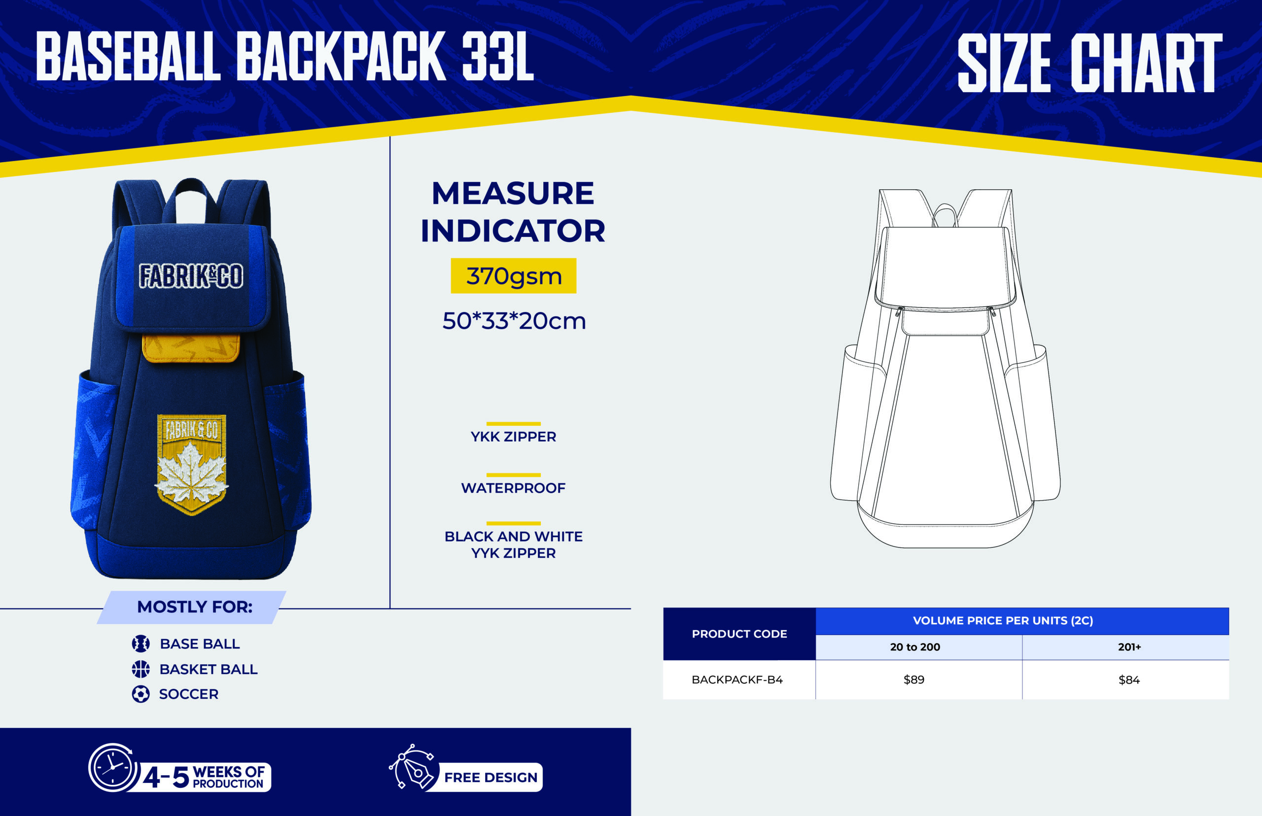 Baseball backpack 33L