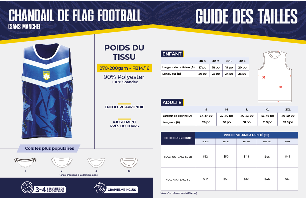 Chandail de flag football (Sans Manche) – Adulte