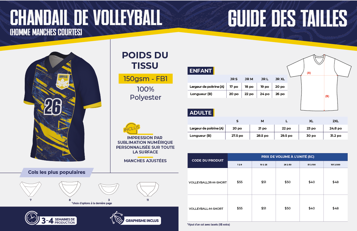 Chandail de volleyball (Homme Manches Courtes) – Adulte