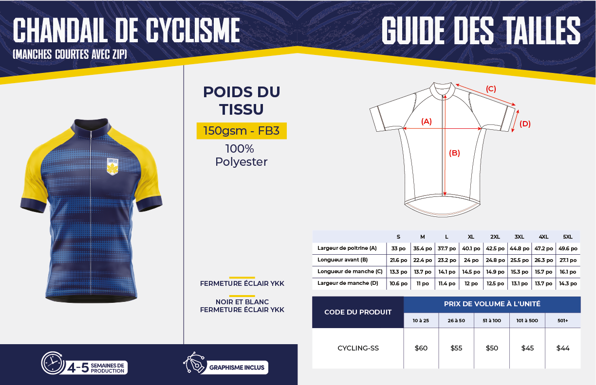 Chandail de cyclisme (Manches courtes avec zip)