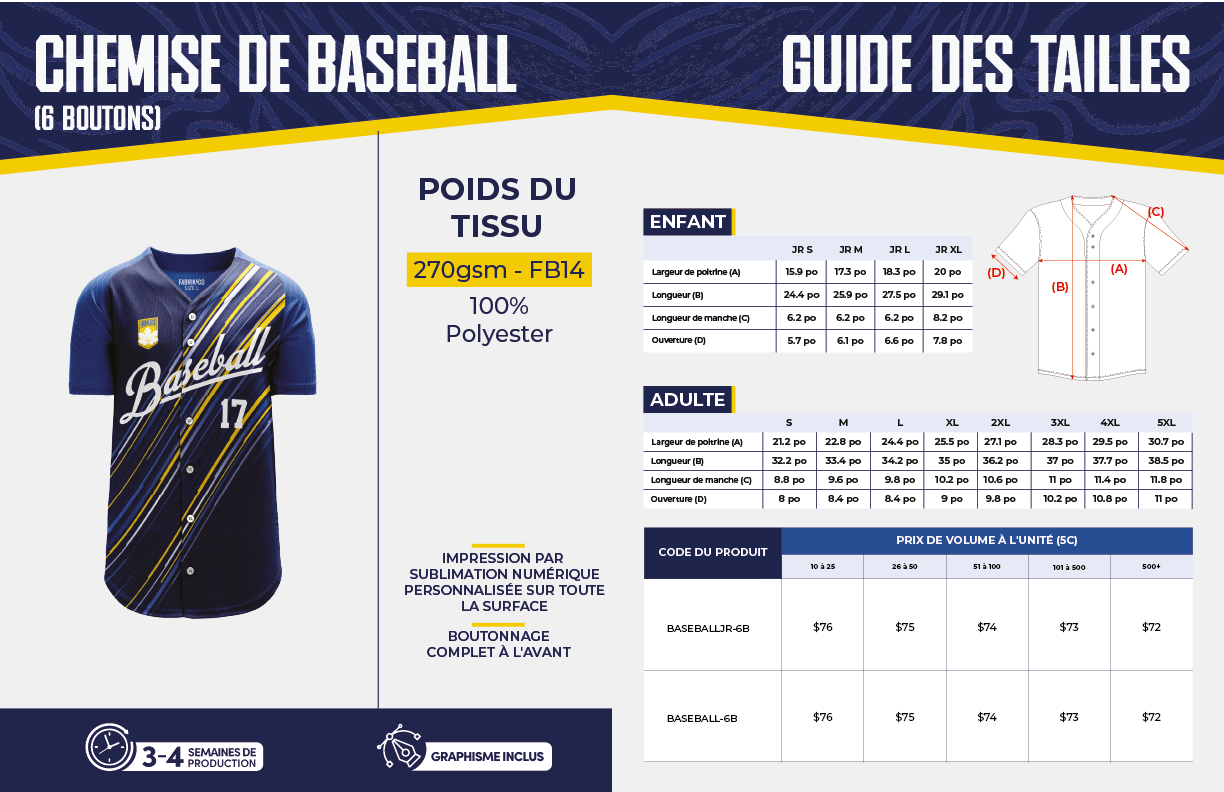 Chemise de Baseball (6 boutons) – Junior