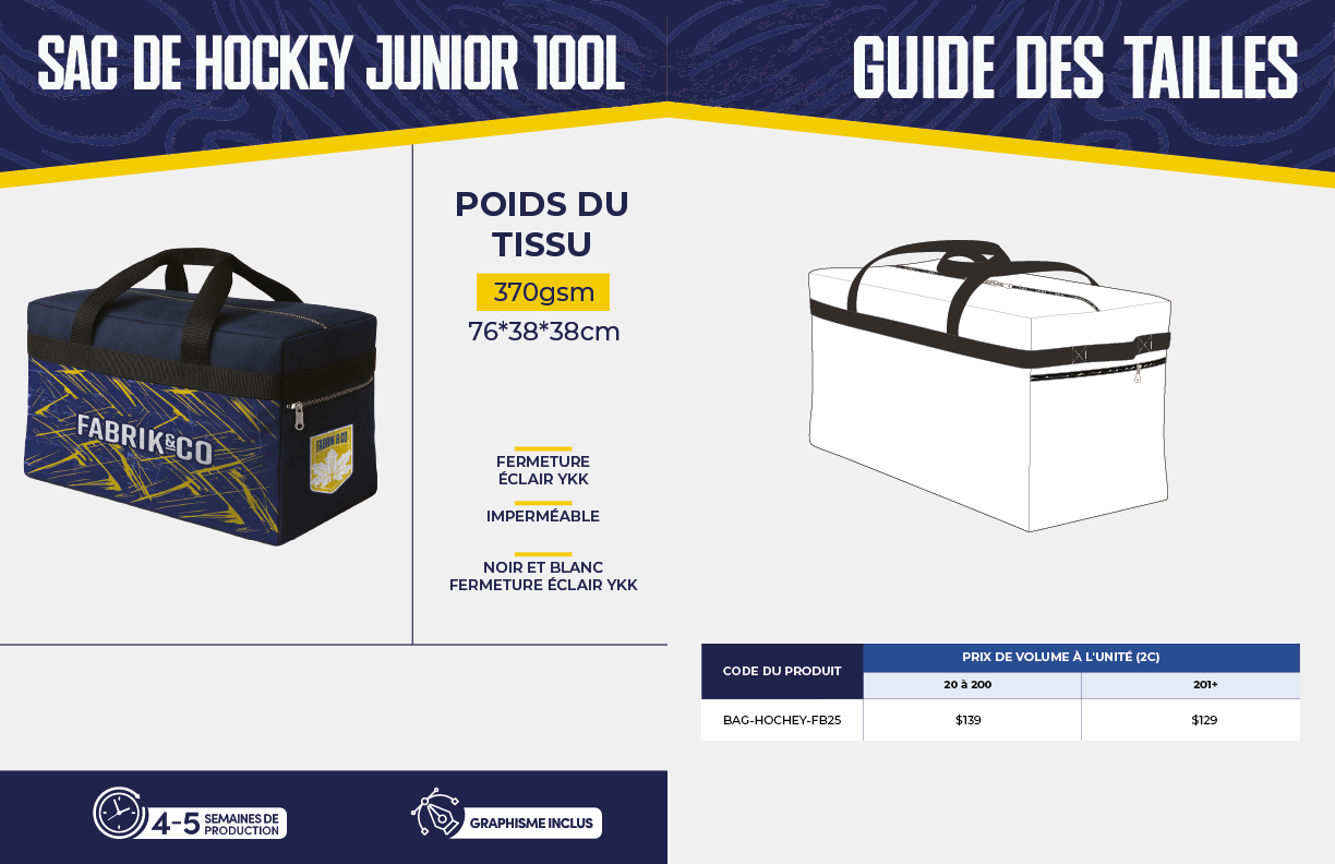 Sac de hockey junior 100L