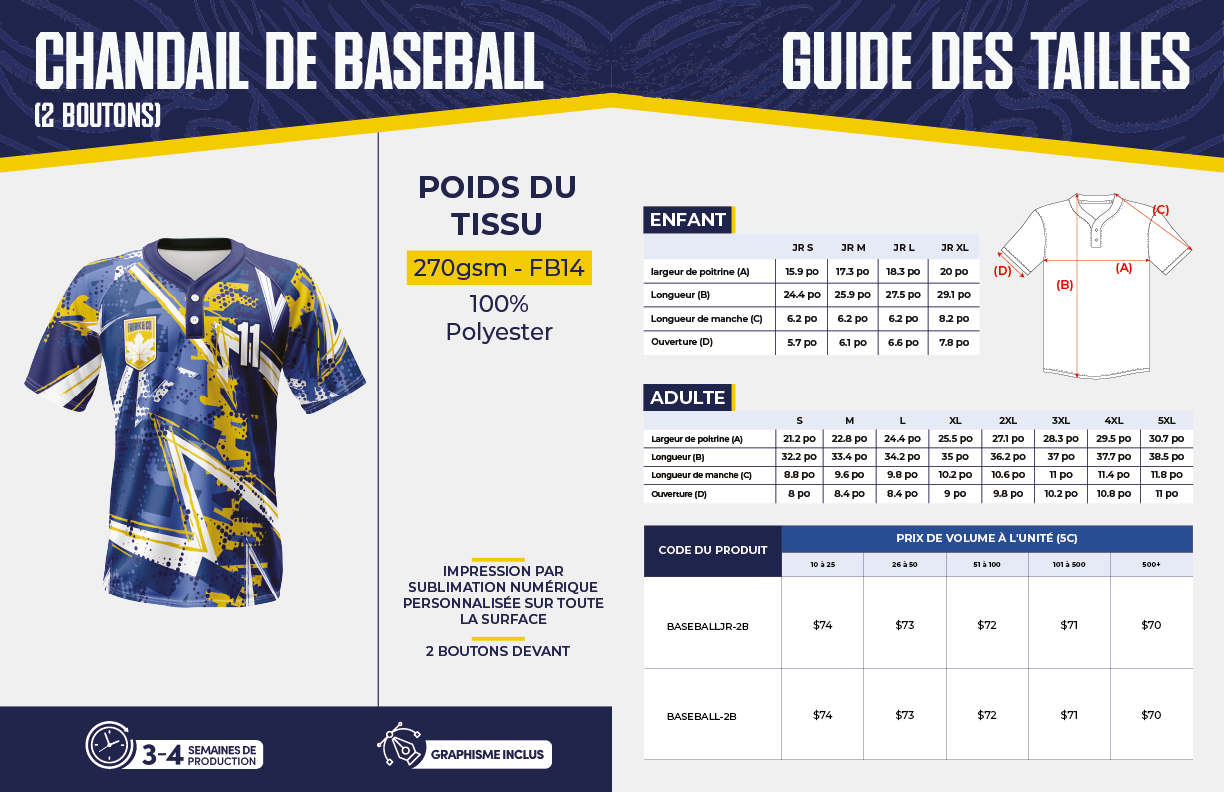 Chandail de Baseball (2 boutons) – Junior