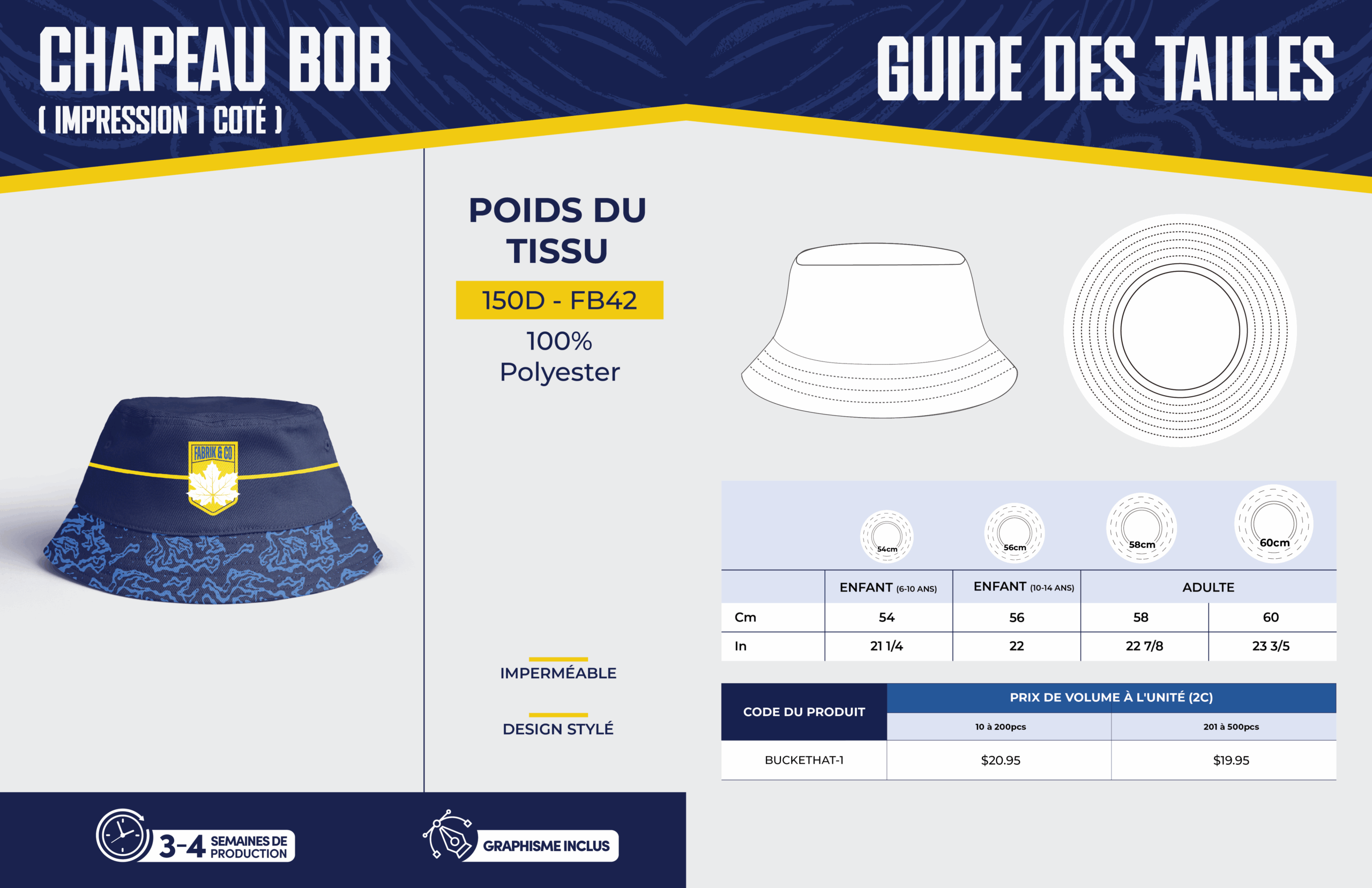 Chapeau bob (Impression 1 coté)