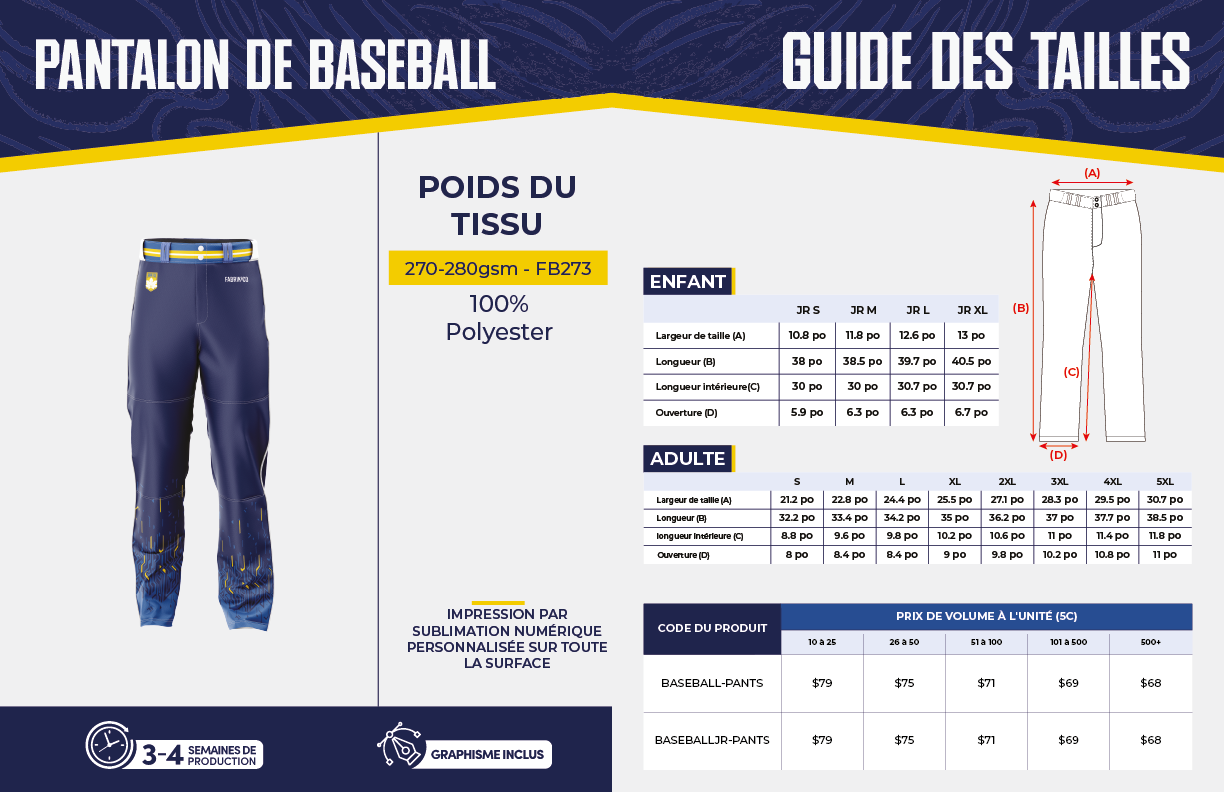 Pantalon de Baseball – Adultes